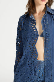 CAMICIA IN CHAMBRAY DI COTONE CON LAVORAZIONE IN SANGALLO