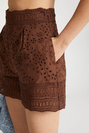 SHORTS IN MISTO COTONE CON LAVORAZIONE SANGALLO CON EFFETTO A JOUR