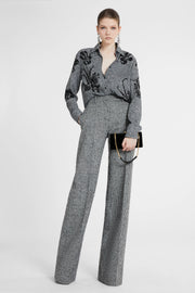 CAMICIA IN VISCOSA PIED DE POULE CON INSERTI IN PIZZO