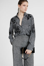 CAMICIA IN VISCOSA PIED DE POULE CON INSERTI IN PIZZO