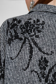 CAMICIA IN VISCOSA PIED DE POULE CON INSERTI IN PIZZO