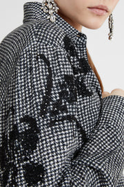 CAMICIA IN VISCOSA PIED DE POULE CON INSERTI IN PIZZO