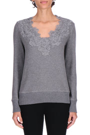 FELPA IN COTONE LANA CON PIZZO