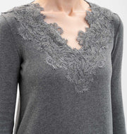 FELPA IN COTONE LANA CON PIZZO