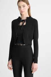 CARDIGAN IN VISCOSA E LANA CON INTARSI IN PIZZO MACRAMÈ
