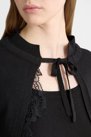 CARDIGAN IN VISCOSA E LANA CON INTARSI IN PIZZO MACRAMÈ