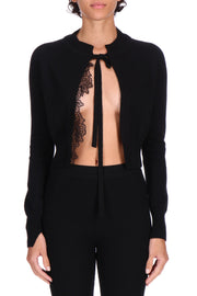 CARDIGAN IN VISCOSA E LANA CON INTARSI IN PIZZO MACRAMÈ