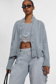 CARDIGAN IN PURO CASHMERE CON PIZZO REBRODÈ