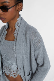 CARDIGAN IN PURO CASHMERE CON PIZZO REBRODÈ