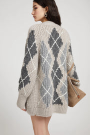 CARDIGAN IN ALPACA MOHAIR CASHMERE CON MOTIVO ROMBI ARGYLE