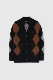 CARDIGAN IN CASHMERE CON MOTIVO ARGYLE IN TONALITÀ A CONTRASTO