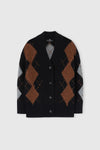 CARDIGAN IN CASHMERE CON MOTIVO ARGYLE IN TONALITÀ A CONTRASTO