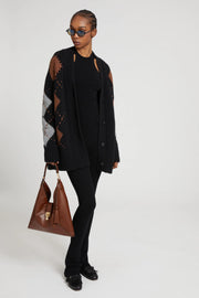 CARDIGAN IN CASHMERE CON MOTIVO ARGYLE IN TONALITÀ A CONTRASTO