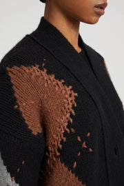 CARDIGAN IN CASHMERE CON MOTIVO ARGYLE IN TONALITÀ A CONTRASTO