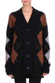 CARDIGAN IN CASHMERE CON MOTIVO ARGYLE IN TONALITÀ A CONTRASTO