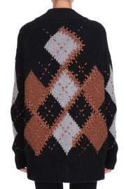 CARDIGAN IN CASHMERE CON MOTIVO ARGYLE IN TONALITÀ A CONTRASTO
