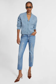 Jeans cinque tasche in denim con microcristalli