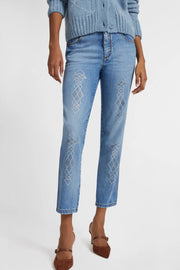 Jeans cinque tasche in denim con microcristalli