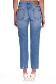 Jeans cinque tasche in denim con microcristalli