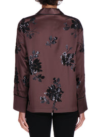 CAMICIA A PIGIAMA IN RASO CON FIORI DI PAILLETTES