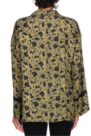 CAMICIA A PIGIAMA IN RASO CON STAMPA A FIORI NERI