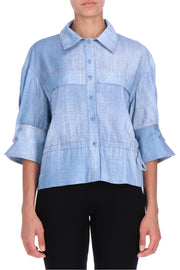 CAMICIA CORTA STAMPA DENIM