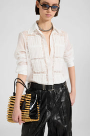 POPLIN SHIRT WITH PLEATS AND VALENCIENNE LACE