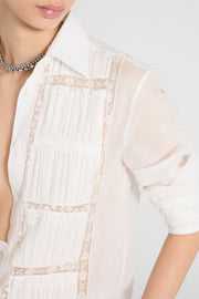 POPLIN SHIRT WITH PLEATS AND VALENCIENNE LACE