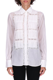 POPLIN SHIRT WITH PLEATS AND VALENCIENNE LACE
