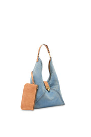 BORSA CLIO GRANDE IN DENIM E CAMOSCIO