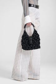 MINI CLIO BAG IN RAFIA NERA CON MANIGLIA BAMBOO