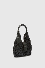 MINI CLIO BAG IN RAFIA NERA CON MANIGLIA BAMBOO