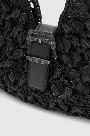 MINI CLIO BAG IN RAFIA NERA CON MANIGLIA BAMBOO