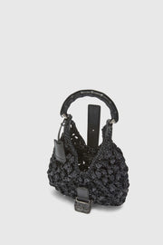MINI CLIO BAG IN RAFIA NERA CON MANIGLIA BAMBOO