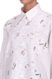 CAMICIA OVER IN COTONE CON RICAMO FLOREALE