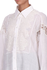 SHIRT IN RAMIE AND COTTON WITH LACE INSERTS
