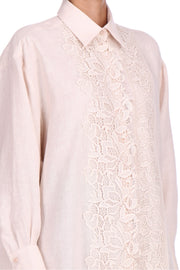CAMICIA OVER IN LINO CON PIZZO FLOREALE