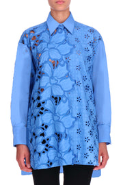 LONG OVERSIZED SHIRT IN COTTON WITH FLORAL LACE