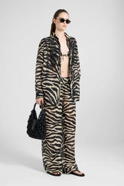 OVERSIZED SHIRT IN COTTON AND SILK WITH ZEBRA PRINT AND LACE TRIM