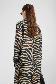 OVERSIZED SHIRT IN COTTON AND SILK WITH ZEBRA PRINT AND LACE TRIM