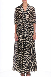 ZEBRA PRINT COTTON SILK SHIRT DRESS
