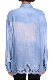 CAMICIA IN GEORGETTE STAMPA DENIM CON PIZZO