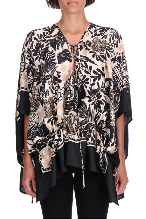 KAFTANO CON STAMPA TROPICALE A FOULARD