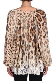 BLUSA IN GEORGETTE STAMPA ANIMALIER CON PIZZO