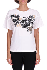T-SHIRT IN JERSEY CON STAMPA TROPICALE