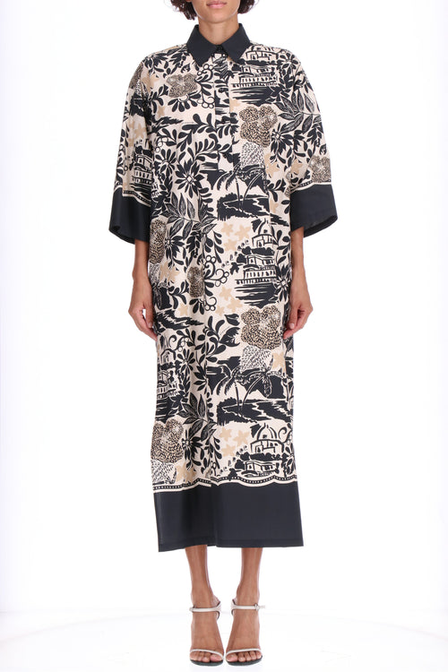 ABITO LUNGO IN COTONE CON  STAMPA TROPICALE