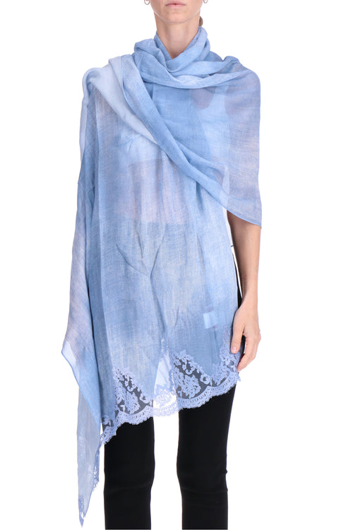 STOLA STAMPA DENIM CON PIZZO