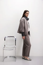 BOMBER IN FLANELLA DI LANA VERGINE CON DETTAGLI IN MAGLIA