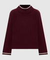MAGLIA IN LANA CASHMERE SETA CON BORDO A CONTRASTO E MONILE