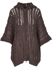 CARDIGAN CABLE & MESH IN JUTA E COTONE CON CAPPUCCIO E SHINY ZIPPER PULL